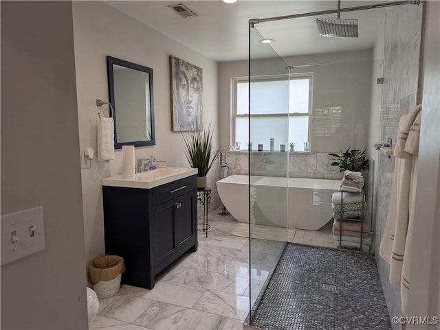 186 Piedmont Ave, Colonial Heights, VA 23834 - full bathroom featuring marble finish flooring, vanity, a soaking tub, and a shower