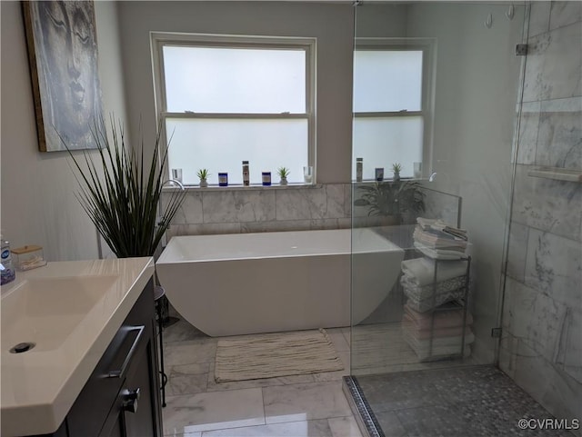 186 Piedmont Ave, Colonial Heights, VA 23834 - bathroom with marble finish flooring, vanity, a freestanding tub, and a stall shower