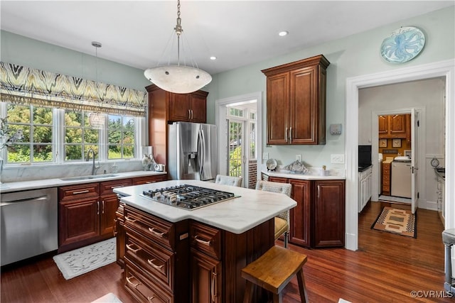 16520 Church St, Amelia Courthouse, VA 23002 - kitchen featuring stainless steel appliances, dark wood finished floors, healthy amount of natural light, decorative light fixtures, and recessed lighting