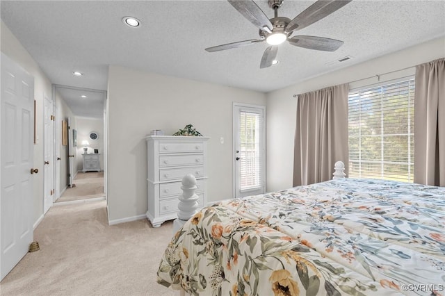 4855 Cypress Point Cir Unit 104, Virginia Beach, VA 23455 - bedroom featuring light colored carpet, recessed lighting, a textured ceiling, and ceiling fan