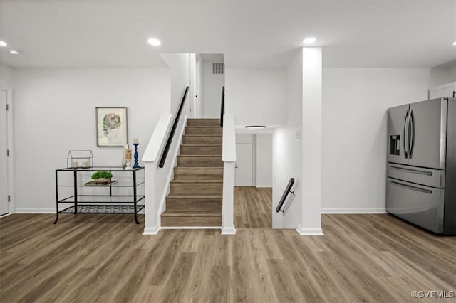 419 Marblethorpe Rd, North Chesterfield, VA 23236 - staircase with wood finished floors and recessed lighting