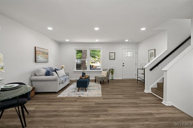 419 Marblethorpe Rd, North Chesterfield, VA 23236 - living room featuring recessed lighting, stairway, and wood finished floors