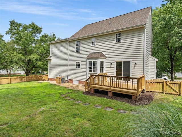 12213 Collinstone Pl, Glen Allen, VA 23059 - back of house with a fenced backyard, a wooden deck, and a shingled roof