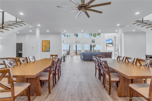 3315 Windmill Point Rd, White Stone, VA 22578 - dining space with light wood-type flooring, ceiling fan, and recessed lighting