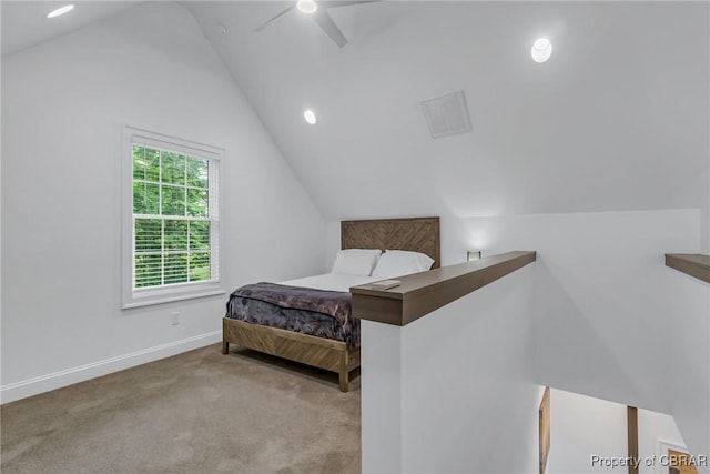 3315 Windmill Point Rd, White Stone, VA 22578 - carpeted bedroom featuring lofted ceiling and a ceiling fan