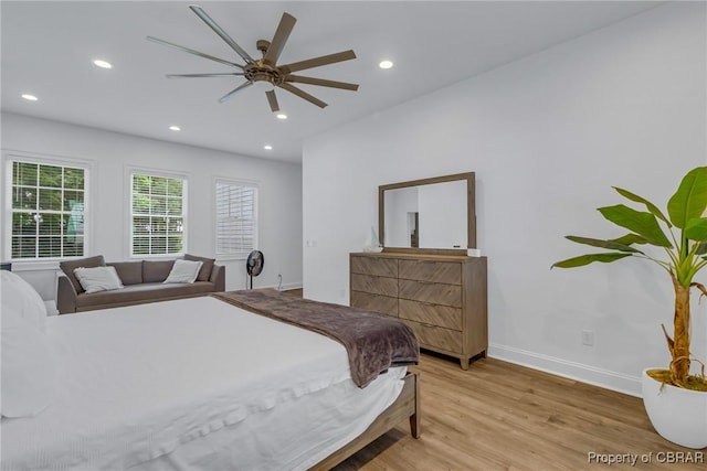 3315 Windmill Point Rd, White Stone, VA 22578 - bedroom with light wood finished floors, recessed lighting, and a ceiling fan