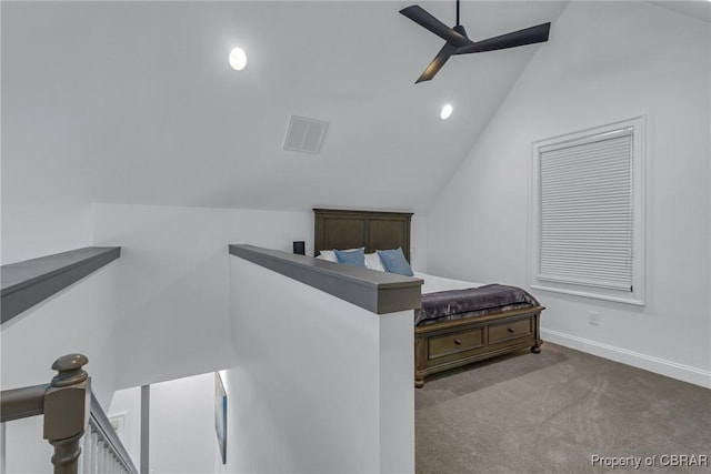 3315 Windmill Point Rd, White Stone, VA 22578 - bedroom with vaulted ceiling, carpet flooring, a ceiling fan, and recessed lighting