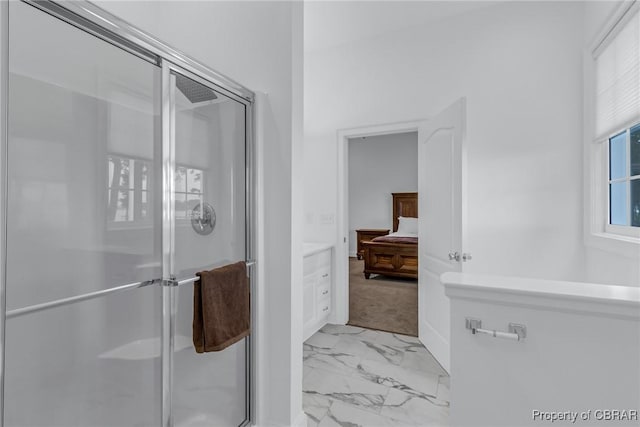 3315 Windmill Point Rd, White Stone, VA 22578 - full bath featuring marble look tile flooring, a stall shower, and ensuite bathroom