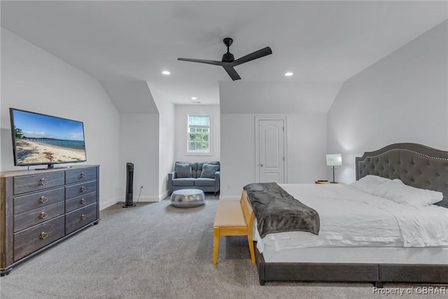 3315 Windmill Point Rd, White Stone, VA 22578 - bedroom with lofted ceiling, carpet floors, recessed lighting, and a ceiling fan