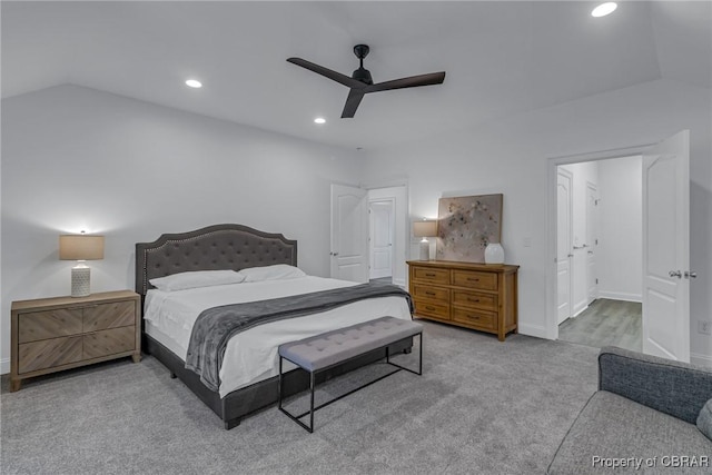 3315 Windmill Point Rd, White Stone, VA 22578 - bedroom featuring carpet, recessed lighting, vaulted ceiling, and a ceiling fan