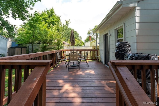 104 N Beech Ave, Henrico, VA 23075 - wooden deck featuring outdoor dining space, a fenced backyard, and a shed