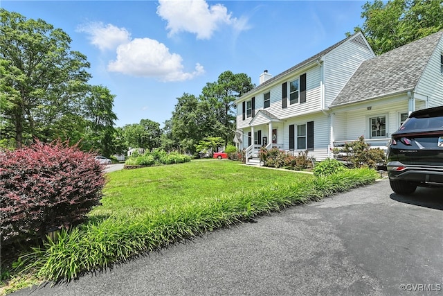 4901 Green Run Dr, Henrico, VA 23228 - view of front of property featuring a chimney, a front yard, and roof with shingles
