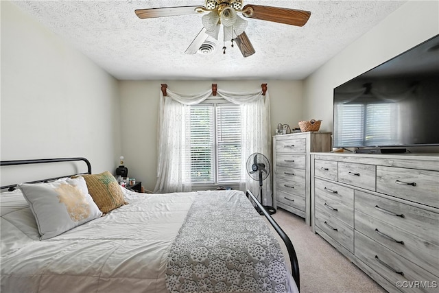 4901 Green Run Dr, Henrico, VA 23228 - bedroom featuring a textured ceiling, light carpet, and a ceiling fan