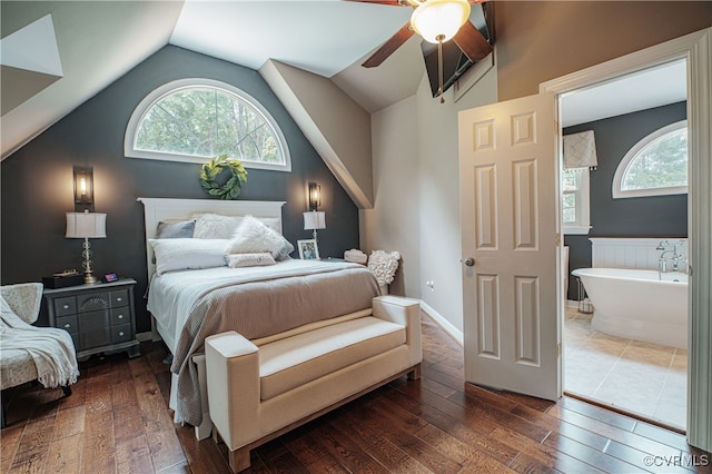 1442 Dorset Rd, Powhatan, VA 23139 - bedroom with dark wood-type flooring, a ceiling fan, and lofted ceiling