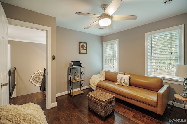 1442 Dorset Rd, Powhatan, VA 23139 - living area featuring healthy amount of natural light, hardwood / wood-style flooring, and a ceiling fan