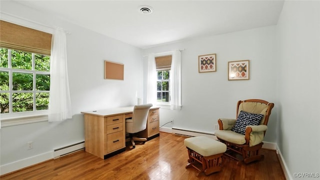 2711 Salisbury Rd, Midlothian, VA 23113 - home office with a baseboard radiator, light wood-type flooring, and baseboard heating