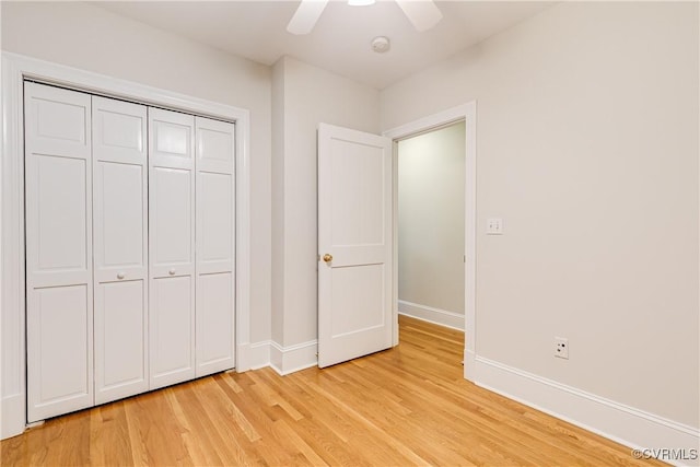 619 Roseneath Rd Unit U21, Richmond, VA 23221 - unfurnished bedroom with light wood finished floors, a closet, and a ceiling fan