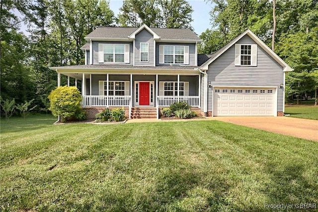 8619 Thomas Jefferson Way, Gloucester, VA 23061 - colonial house featuring concrete driveway, covered porch, and a front yard