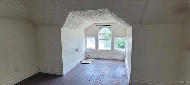 22 Corling St, Petersburg, VA 23803 - additional living space with a textured ceiling, lofted ceiling, and hardwood / wood-style flooring