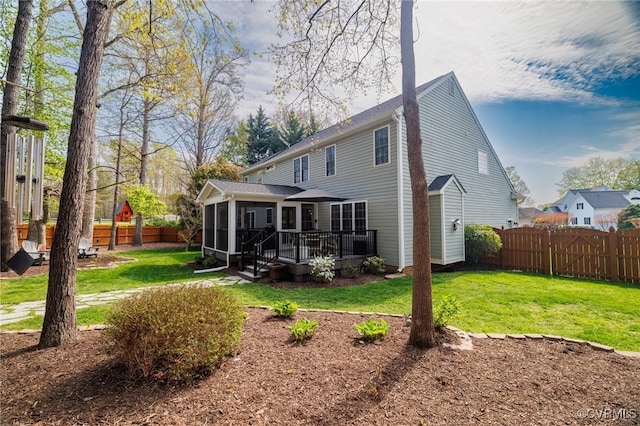 11830 Explorer Ct, Midlothian, VA 23114 - rear view of property featuring a sunroom, a fenced backyard, and a deck