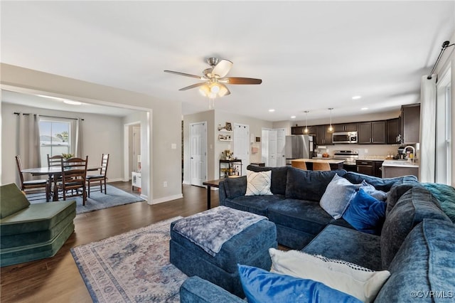 7318 Lancewood Ct, Chesterfield, VA 23832 - living area featuring ceiling fan, dark wood finished floors, and recessed lighting