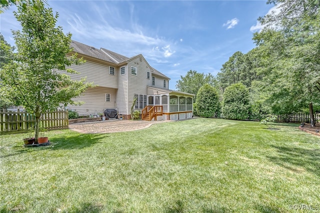 5020 Park Meadows Way, Glen Allen, VA 23059 - back of property featuring a sunroom, a fenced backyard, and a patio