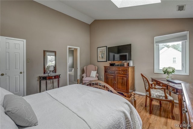 2711 Robson Ct, Henrico, VA 23233 - bedroom featuring light wood-style flooring, a skylight, and high vaulted ceiling
