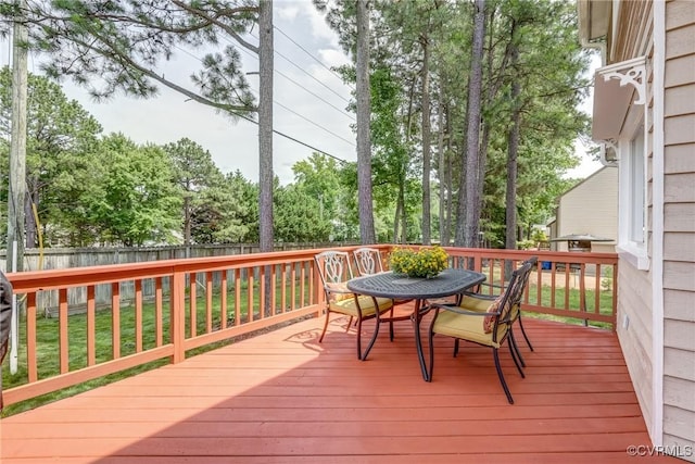 2711 Robson Ct, Henrico, VA 23233 - wooden deck with outdoor dining space and a fenced backyard