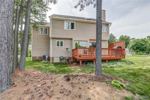 2711 Robson Ct, Henrico, VA 23233 - rear view of house with a deck, a chimney, a yard, and crawl space