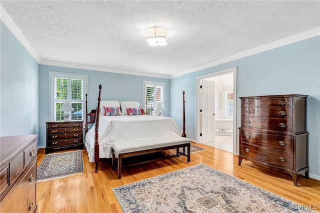 8467 Wendellshire Way, Mechanicsville, VA 23111 - bedroom featuring light wood finished floors, multiple windows, crown molding, a textured ceiling, and ensuite bathroom