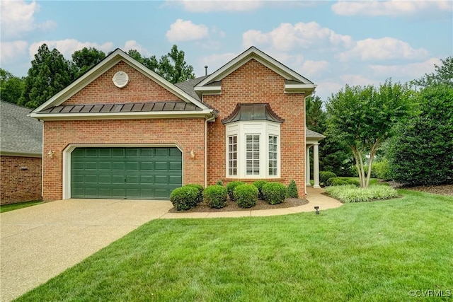 5116 Belmont Park Rd, Glen Allen, VA 23059 - view of front of house with driveway, a front yard, an attached garage, and brick siding
