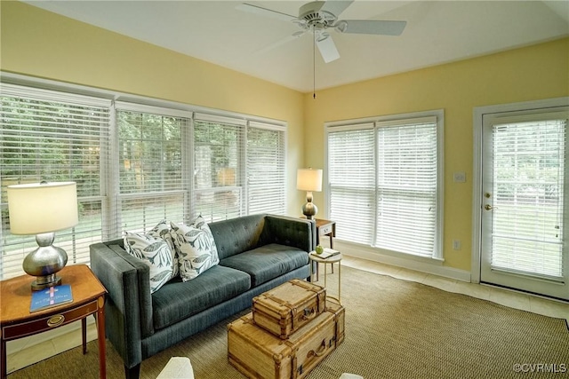 5116 Belmont Park Rd, Glen Allen, VA 23059 - tiled living room with ceiling fan and baseboards