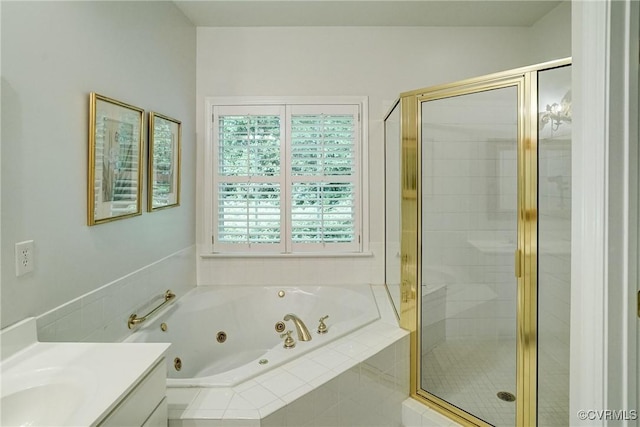 5116 Belmont Park Rd, Glen Allen, VA 23059 - full bathroom featuring vanity, a tub with jets, and a shower stall