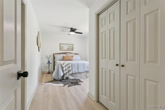 808 Penniman Rd, Williamsburg, VA 23185 - bedroom featuring light wood-type flooring, a closet, and a ceiling fan
