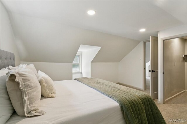 808 Penniman Rd, Williamsburg, VA 23185 - bedroom with carpet floors, lofted ceiling, and recessed lighting