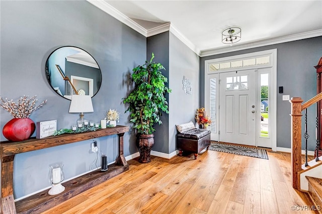 9401 Alsace Ct, Mechanicsville, VA 23116 - foyer featuring stairs, wood-type flooring, and crown molding