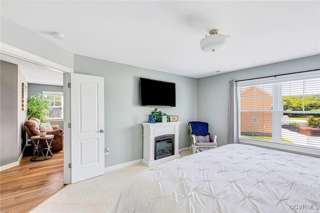 9401 Alsace Ct, Mechanicsville, VA 23116 - bedroom featuring multiple windows, a glass covered fireplace, and wood finished floors