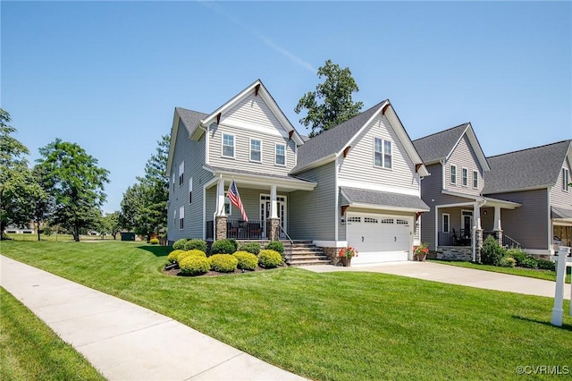 9401 Alsace Ct, Mechanicsville, VA 23116 - craftsman inspired home featuring a porch, an attached garage, concrete driveway, and a front lawn