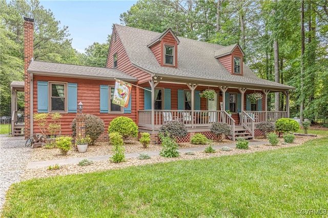 15615 Providence Rd, Prince George, VA 23805 - view of front of house with a chimney, a porch, roof with shingles, and a front yard