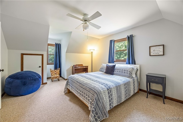 15615 Providence Rd, Prince George, VA 23805 - bedroom featuring vaulted ceiling, carpet, multiple windows, and a ceiling fan