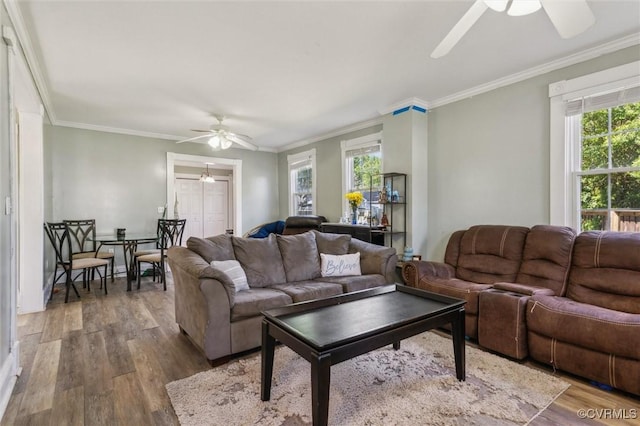 3608 Shell Rd, Newport News, VA 23661 - living area with ceiling fan, wood finished floors, and ornamental molding