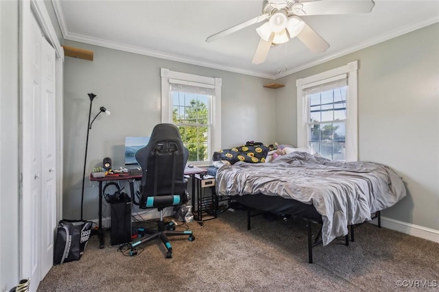 3608 Shell Rd, Newport News, VA 23661 - bedroom featuring carpet flooring, crown molding, a ceiling fan, and a desk