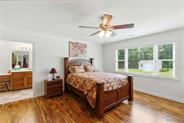 112 Rosemary Ct, Tappahannock, VA 22560 - bedroom featuring wood finished floors, ensuite bathroom, a ceiling fan, and an office area