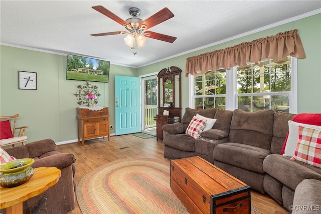 14231 Dykeland Rd, Amelia Courthouse, VA 23002 - living room with ceiling fan, wood finished floors, and crown molding