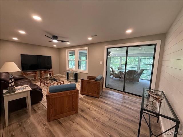 616 Long Point Ln, Topping, VA 23169 - living room with light wood-type flooring, a ceiling fan, and recessed lighting