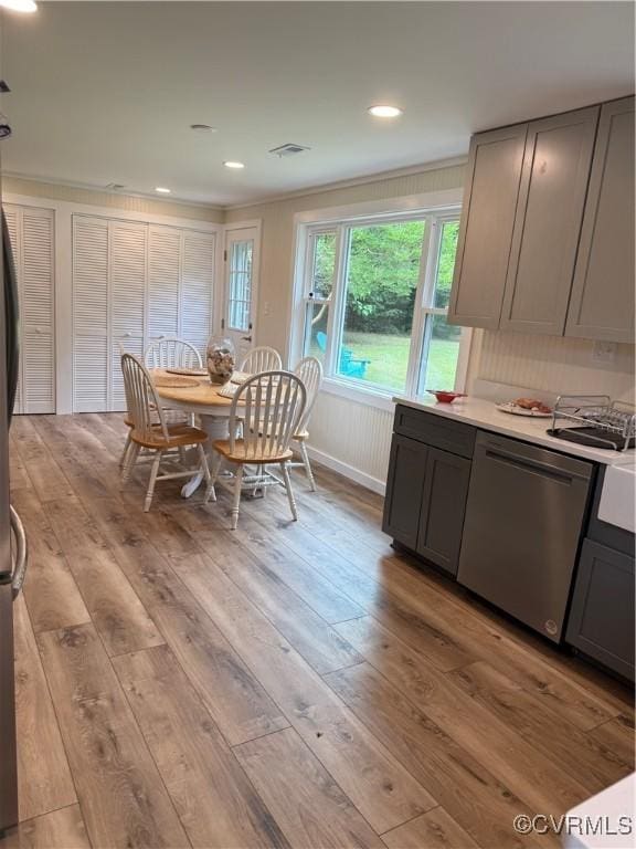 616 Long Point Ln, Topping, VA 23169 - dining room with light wood-style floors, recessed lighting, and crown molding
