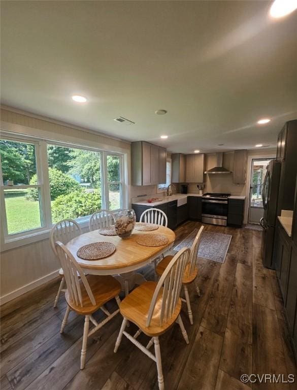 616 Long Point Ln, Topping, VA 23169 - dining room with dark wood-style flooring and recessed lighting