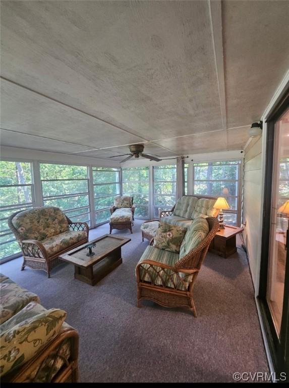 616 Long Point Ln, Topping, VA 23169 - sunroom / solarium featuring outdoor lounge area, a ceiling fan, and healthy amount of natural light