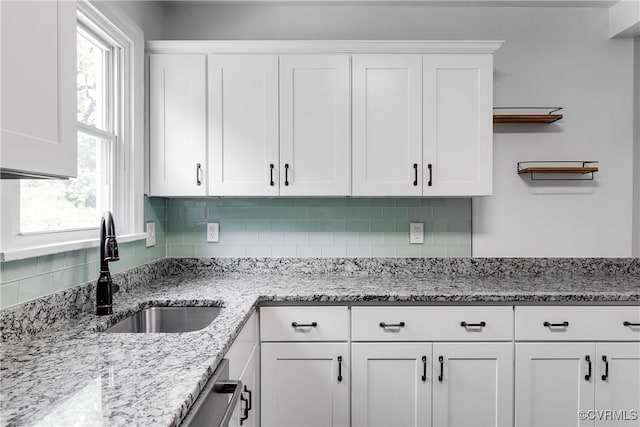 2149 Park Ln, Henrico, VA 23230 - kitchen featuring white cabinetry, tasteful backsplash, and light stone countertops