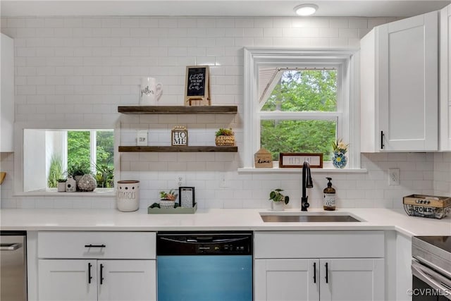 7709 Yolanda Rd, Henrico, VA 23229 - kitchen featuring dishwasher, decorative backsplash, white cabinetry, and light countertops
